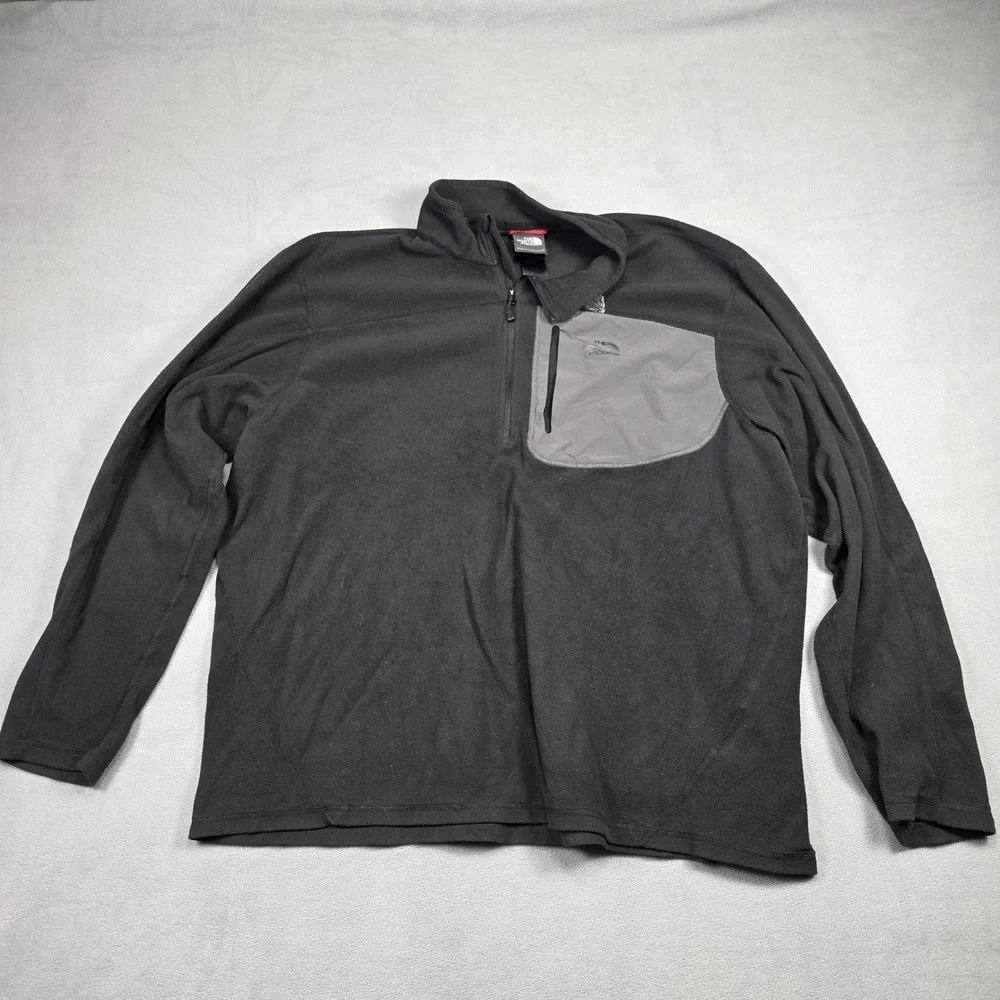 North Face Jacket Mens Double Extra Large Black 1/4 Zip Fleece Solid